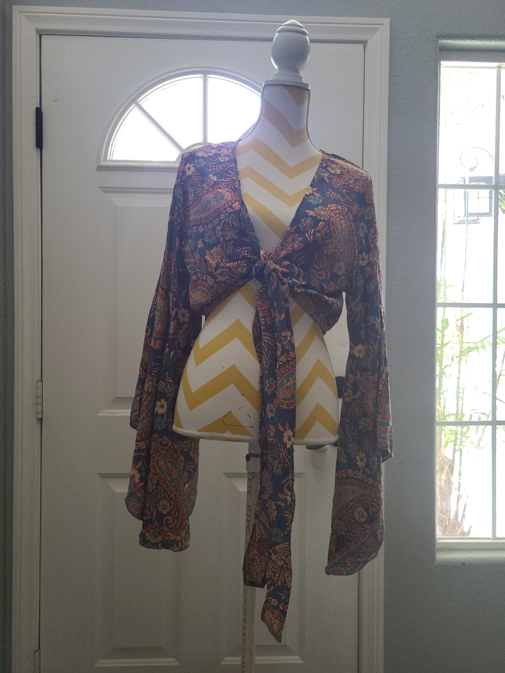 Floral Paisley Tie-Front Women’s Top - Navy and Rust